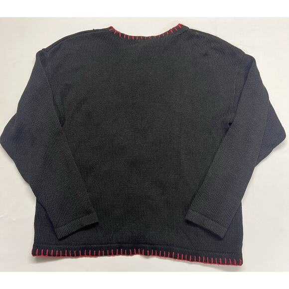 Vintage Victoria Jones Christmas Sweater Med Black Stocking Holly Applique - Picture 11 of 11